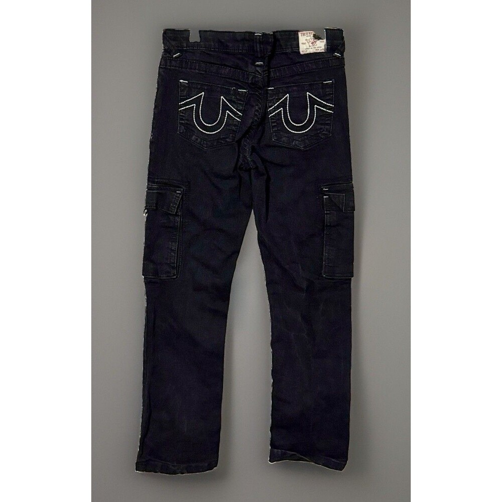 True Religion Boys Ricky Cargo Jeans Size 14 Black Straight Leg Flap Pocket Y2K
